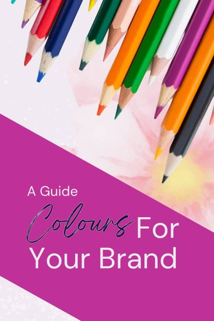slanted pencil crayons over watercolour cosmos flower pink band with text a guid colours for your brand