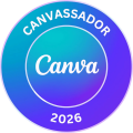 Circular Canva Canvassador badge with a blue to purple gradient background, the word “Canva” in the centre, “CANVASSADOR” around the top, and “2026” at the bottom.